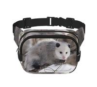 Opossum in Snow Unisexe Taille Réglable Carré Double Couche Ceinture Sac pour Activités de Plein Air Voyage Course Randonnée, Noir , Taille unique