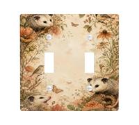 Opossum Plaque de protection pour interrupteur double - Style vintage rustique - Fleur et papillon - En plastique - Taille standard - Décoration pour la maison, le salon, l'appartement
