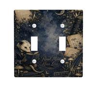 Opossum Plaque de protection pour interrupteur mural double en plastique Motif livres champignons d'automne Bleu marine Taille standard Décoration pour salon, chambre à coucher, bureau
