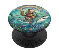 Opossum Riding Shark Rainbow Cute Ocean Animal PopSockets PopGrip Adhésif