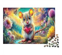 Opossum sur Une Branche Papier Lourd Souris avec Un cœur dans Une Prairie de pâquerettes Puzzle pour débutants Activité relaxante 38x26cm/1000 pièces