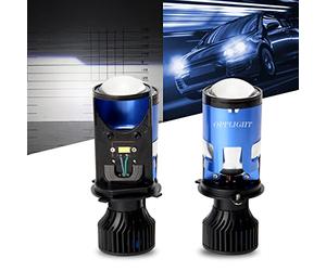 OPP ULITE Ampoule H4 LED Phare Voiture HS1/9003/HB2，10000LM 6000K Blanc Hi/Lo Beam，Version Améliorée Extrêmement Lumineux Phare LED avec Mini Projecteur Lens, Imperméable Tout-en-un Ampoules, 2 PCS