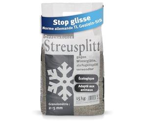 OPPENHÄUSER Gravillons d'épandage de diabase 15kg : grains 2-5 mm, norme TL Gestein-StB, effet antidérapant immédiat, granulat écologique pour routes et parkings sûrs, idéal pour pavés, premium
