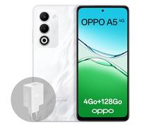 OPPO A5 4G 4Go RAM + 128Go ROM, Smartphone débloqué avec IA, écran 6,67 Pouces 90 Hz, Appareil Photo 50 Mpx avec autofocus, Batterie 6000 mAh, IP65, Mist White (Chargeur SUPERVOOC 45 W Inclus)