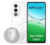 OPPO A5 4G 6Go RAM + 128Go ROM, Smartphone débloqué avec IA, écran 6,67 Pouces 90 Hz, Appareil Photo 50 Mpx avec autofocus, Batterie 6000 mAh, IP65, Mist White (Chargeur SUPERVOOC 45 W Inclus)