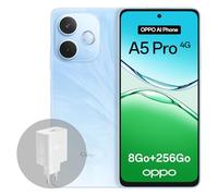 OPPO A5 Pro 4G 8Go RAM + 256Go ROM, Smartphone débloqué avec IA, écran 6,67 Pouces 90 Hz, Appareil Photo 50 Mpx avec autofocus, Batterie 5800 mAh, IP69, Feather Blue (Chargeur SUPERVOOC 45 W Inclus)
