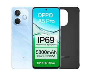 OPPO A5 Pro 4G Smartphone débloqué avec IA, 8 Go RAM + 256 Go, écran 6,67" 90 Hz, appareil photo 50 MP, batterie 5800, charge rapide 45 W, version espagnole, étui inclus - Bleu