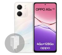 OPPO A5x 4G 4Go RAM + 128Go ROM, Smartphone débloqué avec IA, écran 6,67 Pouces 90 Hz, Appareil Photo 32 Mpx avec autofocus, Batterie 6000 mAh, IP65, Laser White (Chargeur SUPERVOOC 45 W Inclus)