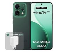 OPPO Reno14 5G 12+256GB, Smartphone Android débloqué IA, Écran 6,59" 120Hz AMOLED, Caméra AI 50+50MP, Batterie 6000mAh, Résistance à l'eau IP69, Luminous Green (Inclut Chargeur 80W SUPERVOOC)