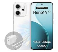 OPPO Reno14 5G 12+256GB, Smartphone Android débloqué IA, Écran 6,59" 120Hz AMOLED, Caméra AI 50+50MP, Batterie 6000mAh, Résistance à l'eau IP69, Opal White (Inclut Chargeur 80W SUPERVOOC)