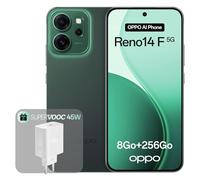 OPPO Reno14 F 5G 8+256Go, Smartphone Android Débloqué IA, Écran 6,57" 120Hz AMOLED, Caméra AI 50+32MP, Batterie 6000mAh, Résistance à l'eau IP69, Luminous Green (Inclut Chargeur 45W SUPERVOOC)