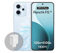 OPPO Reno14 FS 5G 12+512Go, Smartphone Android Débloqué IA, Écran 6,57" 120Hz AMOLED, Caméra AI 50+32MP, Batterie 6000mAh, Résistance à l'eau IP69, Opal Blue (Inclut Chargeur 45W SUPERVOOC)