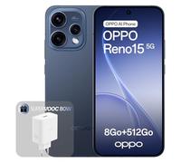 OPPO Reno15 5G Smartphone Débloqué, 8+512Go, Portrait Téléphoto Vibe 3.5X, Écran AMOLED 6.59" 120Hz HDR10+, Batterie 6500mAh, Snapdragon 7 Gen 4, IP69, Twilight Black (Chargeur 80W SUPERVOOC Inclus)