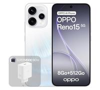 OPPO Reno15 5G Smartphone Débloqué, 8+512Go, Portrait Téléphoto Vibe 3.5X, Écran AMOLED 6.59" 120Hz HDR10+, Batterie 6500mAh, Snapdragon 7 Gen 4, IP69, Aurora White (Chargeur 80W SUPERVOOC Inclus)