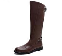 OPPOQ Bottes d'équitation Chaussures équestres pour Hommes Femmes, boîte de Nuit Western Cowboy Vintage Moto Combat Mid-Tube Bottes à Boucle cloutée,Marron,46