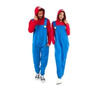 OppoSuits Adulte Unisexe Mario Onesie - Pyjama Une Pièce Nintendo - Coupe Ample - Poches Incluses - Rouge Et Bleu