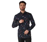 OppoSuits Chemise pour homme - Chemise boutonnée - Coupe ajustée - Manches longues, T-shirt Ls Pac-man, XXL