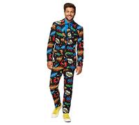OppoSuits Homme Crazy Prom Suits for Men - Badaboom - Comes with Jacket, Pants and Tie in Funny Designs Costume d'homme, Black, 44