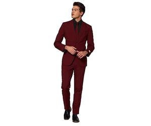 OppoSuits Homme Solid Color Party Suits for Men - Blazing Burgundy - Full Suit: Includes Pants, Jacket and Tie Costume d'homme, Red, 36