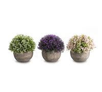 Opps Lot de 3 Mini Plantes artificielles en Plastique Vert coloré avec Pot Gris pour décoration d'intérieur NEW08