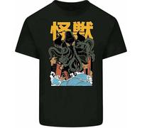 OPPUYYGHV Cthulhu Japanese Men's Funny T-Shirt Kraken Black Manches Courtes(3X-Large)