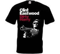 OPPUYYGHV Dirty Harry v1 T Shirt Clint Eastwood 100% Cotton Black Manches Courtes(X-Large)