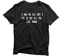 OPPUYYGHV I May Be Old,But I Got to See All The Cool Bands Printed Black T-Shirt Present Gift Father's Day Birthday Christmas Manches Courtes(Small)