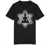 OPPUYYGHV Meditation Shirt Hinduism Buddhism Karma Hamsa Hand Chakra Yoga Buddha Black Manches Courtes(3X-Large)