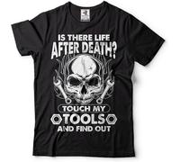 OPPUYYGHV Men's Funny Tshirt is There Life After Death Gift for Dad Mechanic T Shirt Black Manches Courtes(Small)