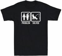 OPPUYYGHV Men's Problem Solved Fishing Cool Carp Fishing Fisherman Gift for Dad Men's T-Shirt Balck Manches Courtes(X-Large)