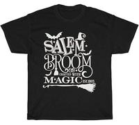 OPPUYYGHV Short SleeveSalem Broom Crafted Magic Salem Witch Autumn T Shirt Fall Witchcraft Teeshirt Top Black Manches Courtes(Small)