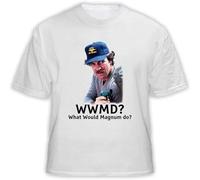 OPPUYYGHV WWMD What Would Magnum Do TV Show Selleck T Shirt Manches Courtes(X-Large)