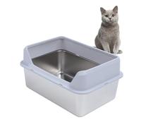 OPPWONG Bac à Litière en Acier Inoxydable, Bac à Litière pour Chat, Bac à Litière en Métal Extra Large, Bac à Litière pour Chat, Grand Bac à Litière à Côtés Hauts avec Pelle pour Petits,