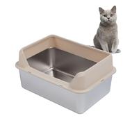 OPPWONG Bac à Litière en Acier Inoxydable, Bac à Litière pour Chat, Bac à Litière en Métal Extra Large, Bac à Litière pour Chat, Grand Bac à Litière à Côtés Hauts avec Pelle pour Petits,