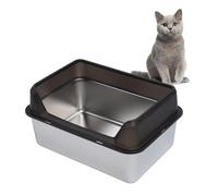 OPPWONG Bac à Litière en Acier Inoxydable, Bac à Litière pour Chat, Bac à Litière en Métal Extra Large, Bac à Litière pour Chat, Grand Bac à Litière à Côtés Hauts avec Pelle pour Petits,