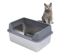 OPPWONG Bac à Litière en Acier Inoxydable, Bac à Litière pour Chat, Bac à Litière en Métal Extra Large, Bac à Litière pour Chat, Grand Bac à Litière à Côtés Hauts avec Pelle pour Petits,