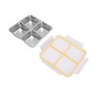 OPPWONG Boîte à Déjeuner en Acier Inoxydable, 4 Compartiments, Récipient de Stockage des Aliments, Couvercle Anti-fuite, pour Adultes, Enfants, Bureau, école, Voyage, Passe au -ondes,