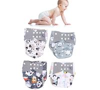 OPPWONG Couches Lavables pour Bébés, Taille Unique, Réutilisables, Anti-fuite, Ajustement Universel, 4 Pièces, 1 Unité, Taille Unique