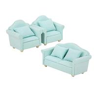 OPPWONG Ensemble de 3 Mini Canapés pour Maison de Poupée avec Coussins pour Décoration de Maison de Poupée à L'échelle 1:12, Meubles Jouets en Bois Faits à la Main, Couleurs Matcha et Blanc (Vert