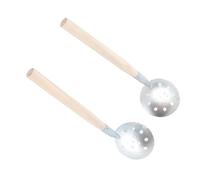 OPPWONG Lot de 2 Cuillères à Pêche sur Glace, Manche en Bois argenté Durable avec Cuillère en Fer denté pour Briser Facilement la Glace, Accessoires Parfaits pour la Pêche en Hiver