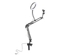 OPPWONG Lumière à Anneau pour Le Bureau, Bancaire de Bureau Lumière de Bague avec Porte-Anneau de Téléphone à Pince Light Ring 3 Couleur Température Rétractable Affre au Pain au Pavillon pour