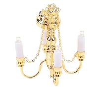 OPPWONG Lustre Miniature doré à 4 Têtes pour Maison de Poupée, Plafonnier à Piles pour Décoration de Pièce Vintage, 1/12