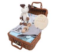 OPPWONG Panier Cadeau pour nouveau-né, avec Ensemble Essentiel de 15 Pièces, Chaussettes, Couverture, Hochet, Anneau de Dentition, Serviette pour Cadeaux de Réception-cadeau pour (BLUE)