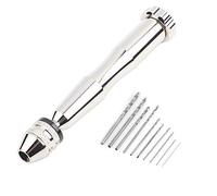 OPPWONG Pince à épingle à Main Drillage, Mini-chuck Hand Spiral Drill Micro Drill Bit Set Tool Vice Wood Forling With 10 HHS Drill Bits pour Bois Métallique, Bijoux, Assemblage,