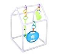 OPPWONG Salle de Sport pour Chiens avec Jouets Suspendus pour Petits Chiens, Centre D'activités Interactif en PVC, Conception Sûre et Robuste, Jaune Blanc 13,78 Pouces