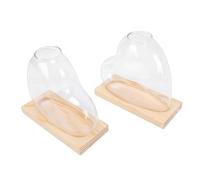 OPPWONG Vase de Propagation en Forme de Cœur 2 Pièces, Jardinière Hydroponique en Verre Borosilicate, Jardinière à Base de Bois Massif, Idéale pour Les Plantes d'intérieur comme Les Pothos et Les