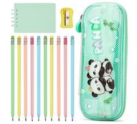 OPPZZIT 10 Pièces Crayons à Papier avec Gomme, Crayons Papier HB avec Trousse Scolaire Panda Kawaii pour Enfant & Carnet, Idee Cadeau Fille 4 5 6 7 8 9 Ans