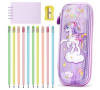 OPPZZIT 10 Pièces Crayons à Papier avec Gomme, Trousse Panda Kawaii pour Enfant avec Crayons Papier HB & Carnet, Idee Cadeau Fille 4 5 6 7 8 9 Ans, Violet