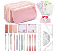 OPPZZIT Stylo Gel Kawaii, Lot de 30 Fournitures Scolaires Aesthetic avec 1 Trousse Rose, 5 Stylos Gel, 4 Surligneur, 3 Porte-Mines, Papeterie Kawaii & Cadeau Fille 9 10 11 12 13 14 Ans