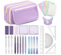 OPPZZIT Stylo Gel Kawaii, Lot de 30 Fournitures Scolaires Aesthetic avec 1 Trousse Violet, 5 Stylos Gel, 4 Surligneur, 3 Porte-Mines, Papeterie Kawaii & Cadeau Fille 9 10 11 12 13 14 Ans